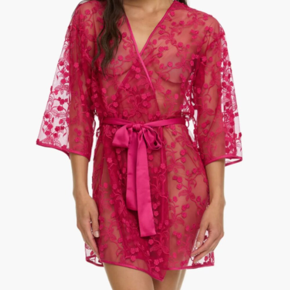 Flora Nikrooz Meg Floral Embroidered Red Robe new without tag